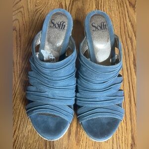 Sofft Women's Leather Slate Blue Wedge Sandals size 9M